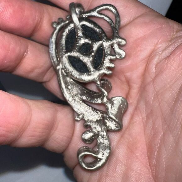 Vintage Silver Tone and Enamel Gray Sunstone Pendant - Picture 4 of 12